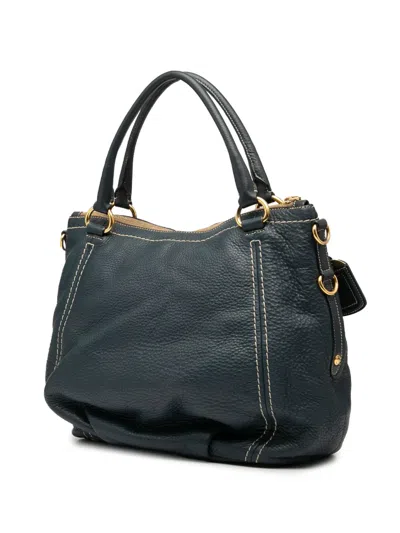 Pre-owned Prada 2000-2025 Vitello Daino Zip Top Satchel In Blue