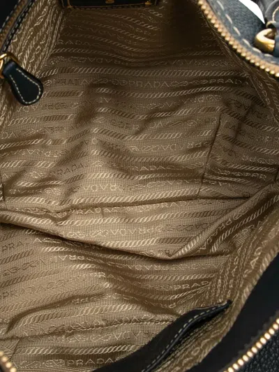 Pre-owned Prada 2000-2025 Vitello Daino Zip Top Satchel In Blue