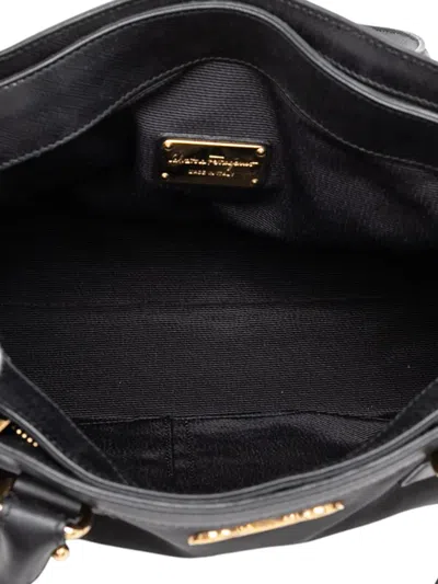Pre-owned Ferragamo 2010-2025 Nylon Gancini Satchel In Black