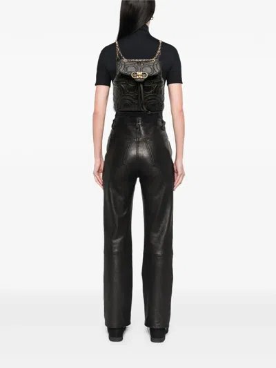 Pre-owned Ferragamo 2018 Small Quilted Leather Double Gancini Backpack In Black