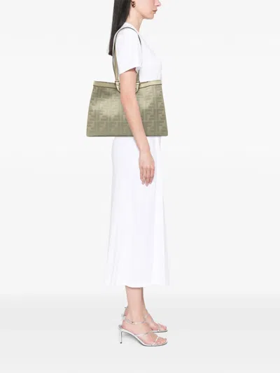 Pre-owned Fendi 2010-2025 Zucca Embroidered Canvas Peekaboo X Tote Satchel In Green