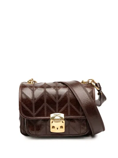 Pre-owned Miu Miu 2010-2025 Nappa Chevron Patchwork Flap Crossbody Bag In Brown