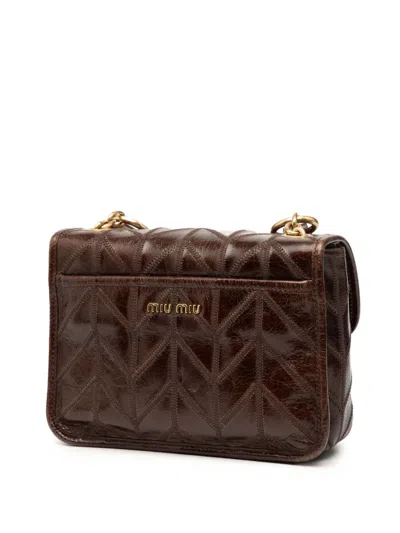 Pre-owned Miu Miu 2010-2025 Nappa Chevron Patchwork Flap Crossbody Bag In Brown