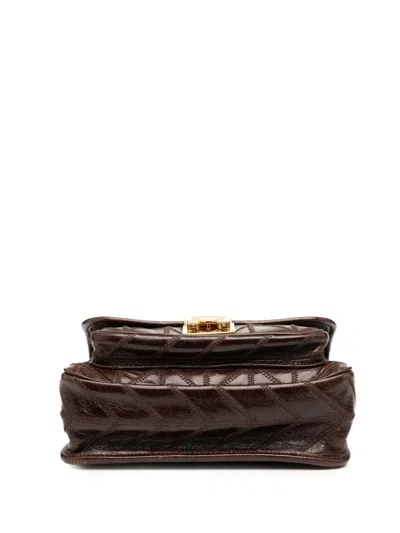 Pre-owned Miu Miu 2010-2025 Nappa Chevron Patchwork Flap Crossbody Bag In Brown