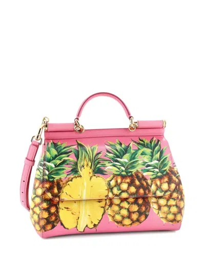Pre-owned Dolce & Gabbana Miss Sicily Bag Printed Leather Medium Satchel In Pink