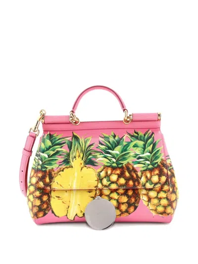 Pre-owned Dolce & Gabbana Miss Sicily Bag Printed Leather Medium Satchel In Pink