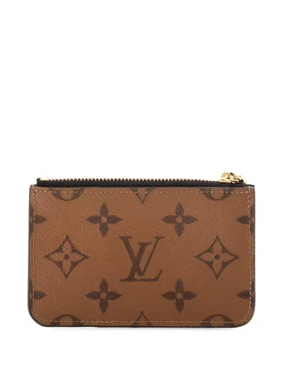 Pre-owned Louis Vuitton Romy Reverse Monogram Canvas Card Holder In Brown