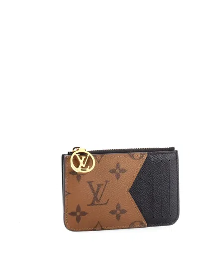 Pre-owned Louis Vuitton Romy Reverse Monogram Canvas Card Holder In Brown