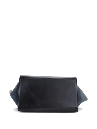 Pre-owned Celine Trapeze Bag Crocodile Embossed Nubuck Medium Shoulder Bag In Black