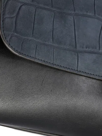 Pre-owned Celine Trapeze Bag Crocodile Embossed Nubuck Medium Shoulder Bag In Black