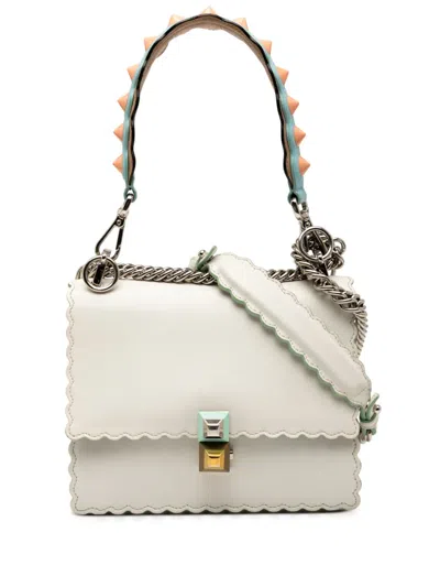 Pre-owned Fendi 2010-2025 Small Scalloped Leather Kan I Satchel In White