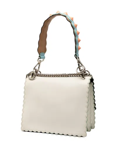 Pre-owned Fendi 2010-2025 Small Scalloped Leather Kan I Satchel In White