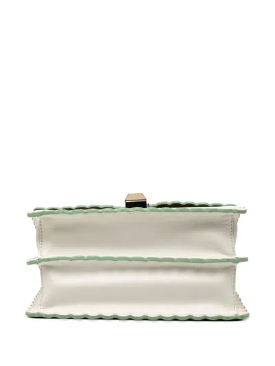 Pre-owned Fendi 2010-2025 Small Scalloped Leather Kan I Satchel In White