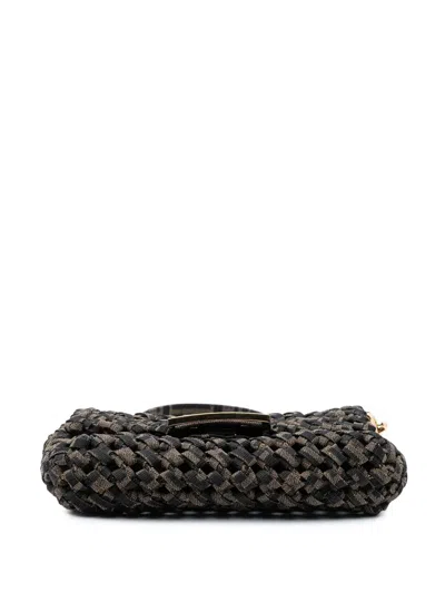 Pre-owned Fendi 2010-2025 Mini Interlaced Canvas Zucca Baguette Satchel In Brown