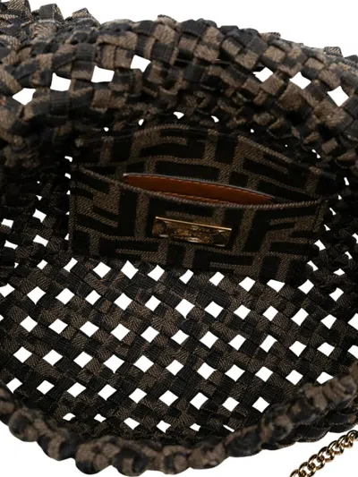 Pre-owned Fendi 2010-2025 Mini Interlaced Canvas Zucca Baguette Satchel In Brown