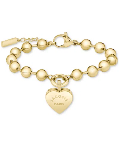 Lacoste Logo Heart Beaded Bracelet In Brown