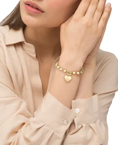 Lacoste Logo Heart Beaded Bracelet In Brown