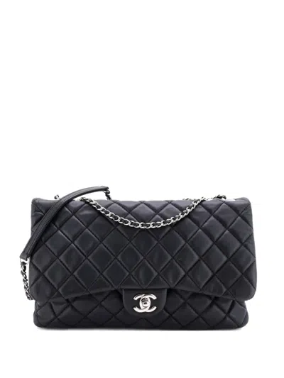 Pre-owned Chanel 3 Flap Bag Nm Quilted Lambskin Jumbo Shoulder Bag In Black