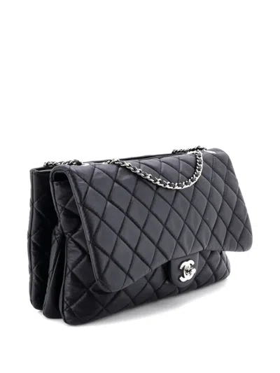 Pre-owned Chanel 3 Flap Bag Nm Quilted Lambskin Jumbo Shoulder Bag In Black
