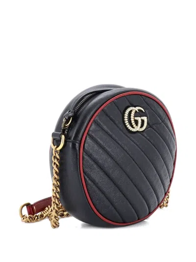 Pre-owned Gucci Gg Marmont Round Shoulder Bag Diagonal Quilted Leather Mini Crossbody Bag In Black