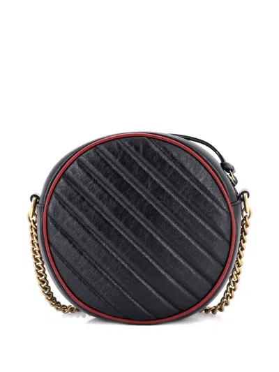 Pre-owned Gucci Gg Marmont Round Shoulder Bag Diagonal Quilted Leather Mini Crossbody Bag In Black