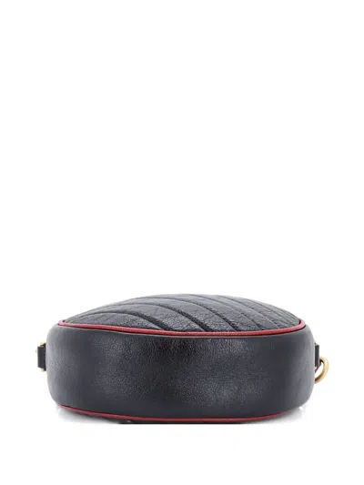 Pre-owned Gucci Gg Marmont Round Shoulder Bag Diagonal Quilted Leather Mini Crossbody Bag In Black