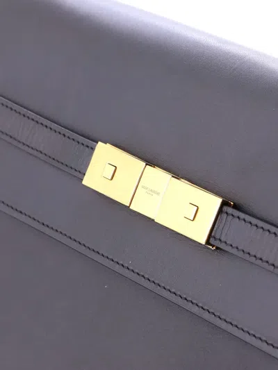 Pre-owned Saint Laurent Manhattan Leather Medium Shoulder Bag In Black