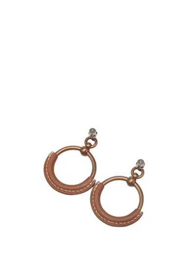 Pre-owned Hermes 2021-2025 Gold Plated Barenia Loop Earrings Costume Earrings In Brown