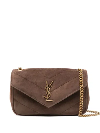 Saint Laurent Mini Loulou Logo-patch Cross Body Bag In Brown
