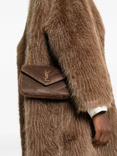 Saint Laurent Mini Loulou Logo-patch Cross Body Bag In Brown