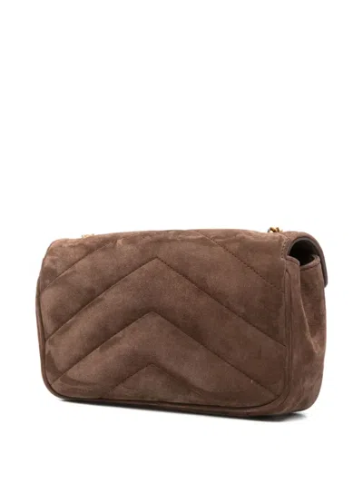 Saint Laurent Mini Loulou Logo-patch Cross Body Bag In Brown