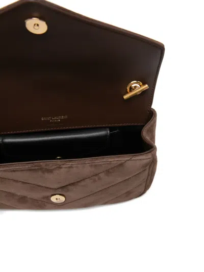 Saint Laurent Mini Loulou Logo-patch Cross Body Bag In Brown