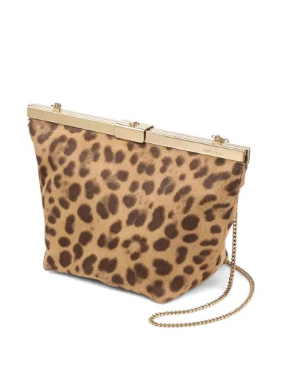 Jimmy Choo Ganache Leopard-print Chain Clutch Bag In Neutral