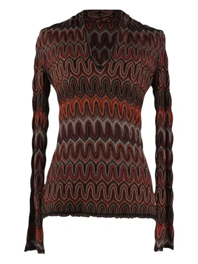 Pre-owned Missoni Zig-zag V-neck Top In Red