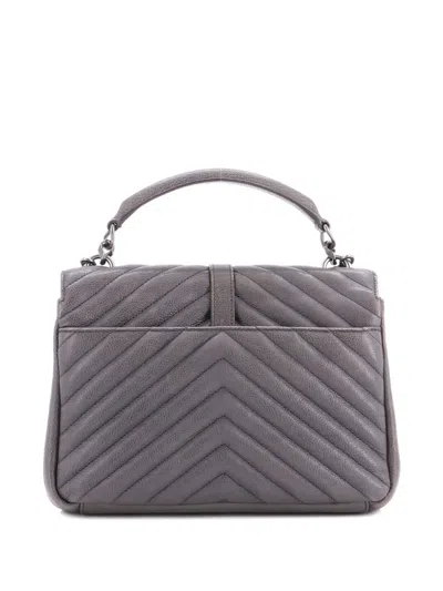 Pre-owned Saint Laurent Classic Monogram College Bag Matelasse Chevron Leather Medium Crossbody Bag In Gray