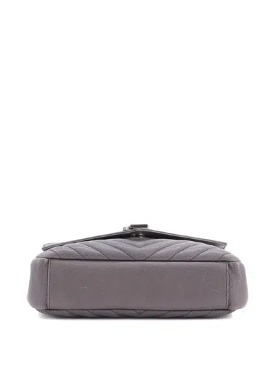 Pre-owned Saint Laurent Classic Monogram College Bag Matelasse Chevron Leather Medium Crossbody Bag In Gray