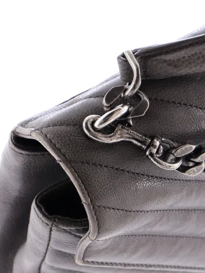 Pre-owned Saint Laurent Classic Monogram College Bag Matelasse Chevron Leather Medium Crossbody Bag In Gray