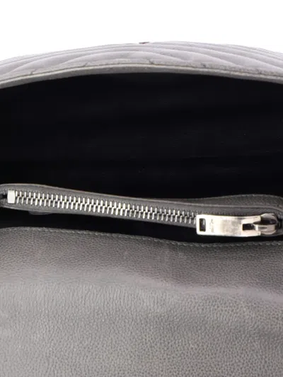 Pre-owned Saint Laurent Classic Monogram College Bag Matelasse Chevron Leather Medium Crossbody Bag In Gray