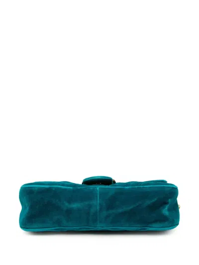 Pre-owned Gucci 2016-2025 Medium Gg Marmont Matelasse Velvet Shoulder Bag In Blue