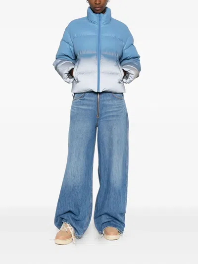 Alexander Wang Frayed Waist Wide Leg Zip-up Jeans In Blue