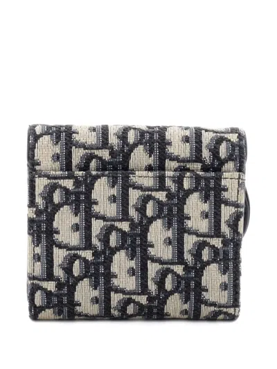 Pre-owned Dior Saddle Flap Wallet Oblique Canvas Mini Small Wallets In Blue
