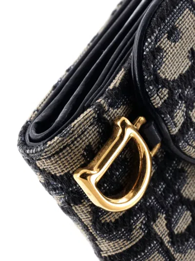 Pre-owned Dior Saddle Flap Wallet Oblique Canvas Mini Small Wallets In Blue