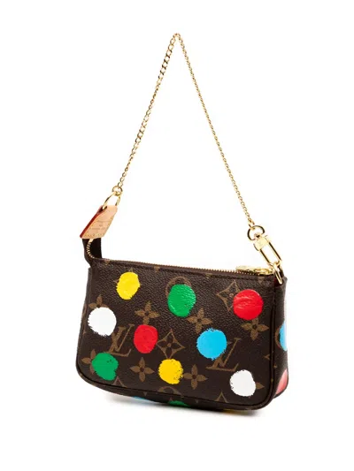 Pre-owned Louis Vuitton 2021-2025 Yayoi Kusama Monogram Painted Dots Mini Pochette Accessoires Handbag In Brown