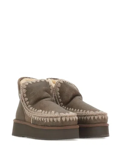 Mou Mini Eskimo Crocheted Platform Boots In Brown