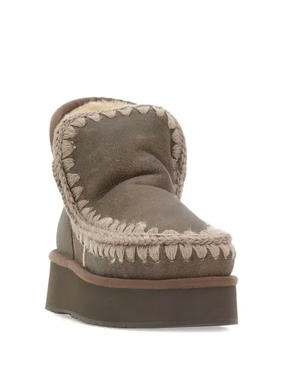 Mou Mini Eskimo Crocheted Platform Boots In Brown