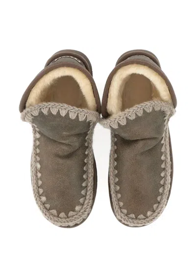 Mou Mini Eskimo Crocheted Platform Boots In Brown