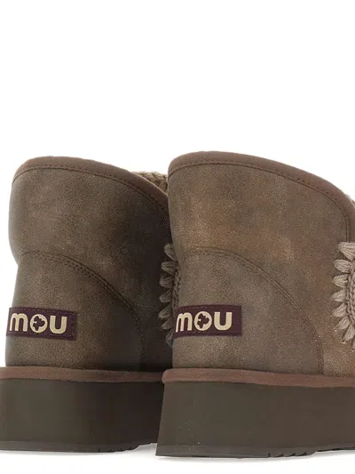 Mou Mini Eskimo Crocheted Platform Boots In Brown