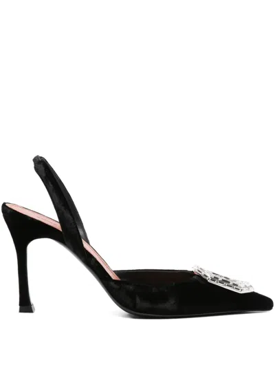 Amina Muaddi 90mm Camelia Crystal-embellished Slingback Pumps In Black
