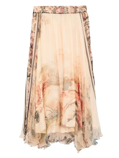 Mes Demoiselles Averly Floral-print Midi Skirt In Neutral