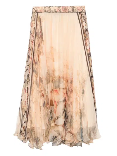 Mes Demoiselles Averly Floral-print Midi Skirt In Neutral